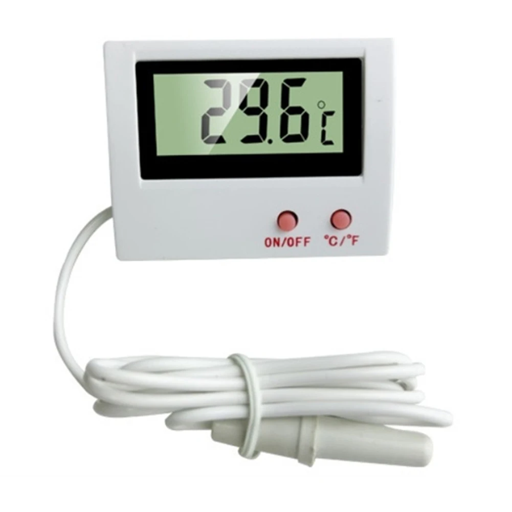 Water digital thermometer for aquarium use with switchable Celsius Fahrenheit display stainless steel and plastic probes
Water digital thermometer for aquarium use with switchable Celsius Fahrenheit display stainless steel and plastic probes