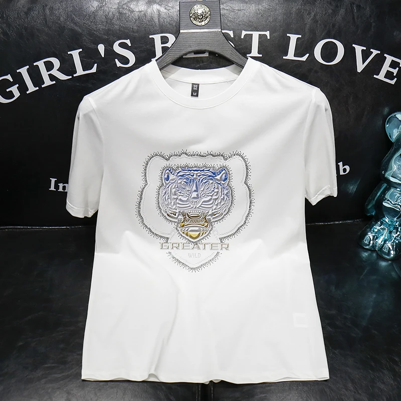 Luxury Tiger Rhinestone Cotton T-shirts Men Summer Short Sleeve Casual Slim Tshirts Round Neck Streetwear Tee Tops Men Clothing
Luxury Tiger Rhinestone Cotton T-shirts Men Summer Short Sleeve Casual Slim Tshirts Round Neck Streetwear Tee Tops Men Clothing