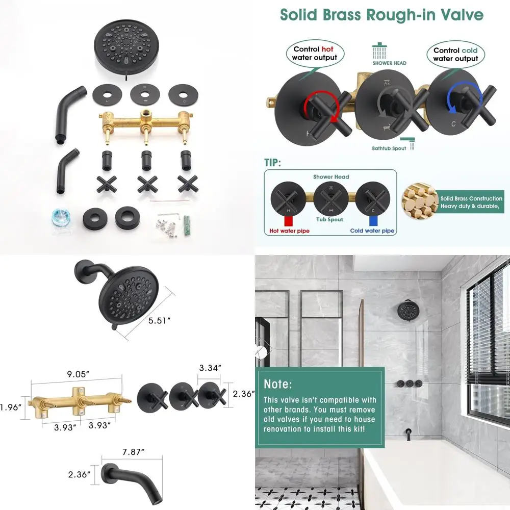 9-Setting Matte Black Wall-Mounted Tub Shower System with Rainfall Showerhead and Trim Kit
9-Setting Matte Black Wall-Mounted Tub Shower System with Rainfall Showerhead and Trim Kit