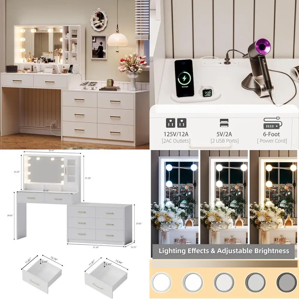 59 Large Makeup Desk with Drawers, Cabinet, and Stool, White Vanity Table with Drawers, 8-Drawer Vanity Desk, Vanity Desk with L
59 Large Makeup Desk with Drawers, Cabinet, and Stool, White Vanity Table with Drawers, 8-Drawer Vanity Desk, Vanity Desk with L