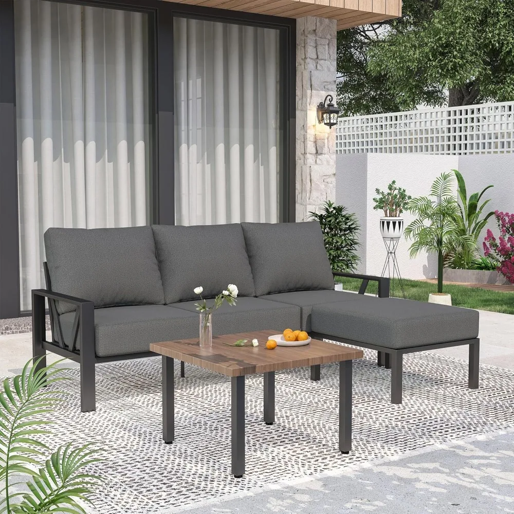 Outdoor Furniture Set, Outdoor Patio Couch Sectional with Ottoman, 3 Pieces Outdoor Patio Sofa Set Deep Seating with 6" Thick Cu
Outdoor Furniture Set, Outdoor Patio Couch Sectional with Ottoman, 3 Pieces Outdoor Patio Sofa Set Deep Seating with 6" Thick Cu