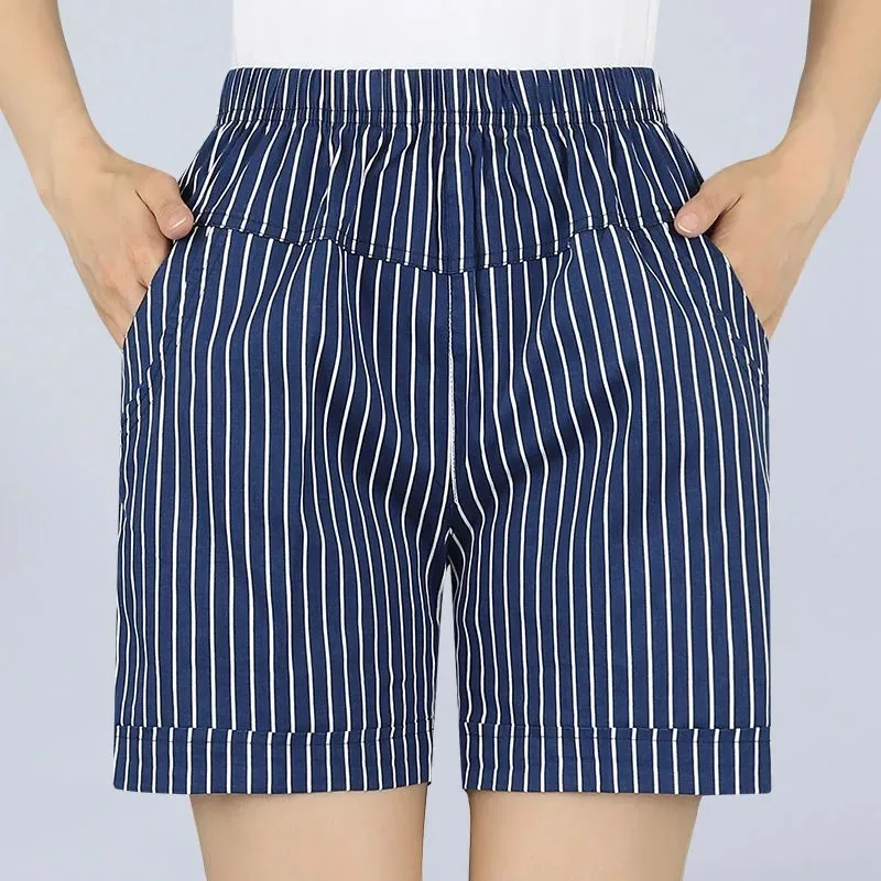 Women Plus Size Vertical Striped Cotton Linen Shorts Elastic Waist Knee Length Casual Mom Summer Pants
Women Plus Size Vertical Striped Cotton Linen Shorts Elastic Waist Knee Length Casual Mom Summer Pants