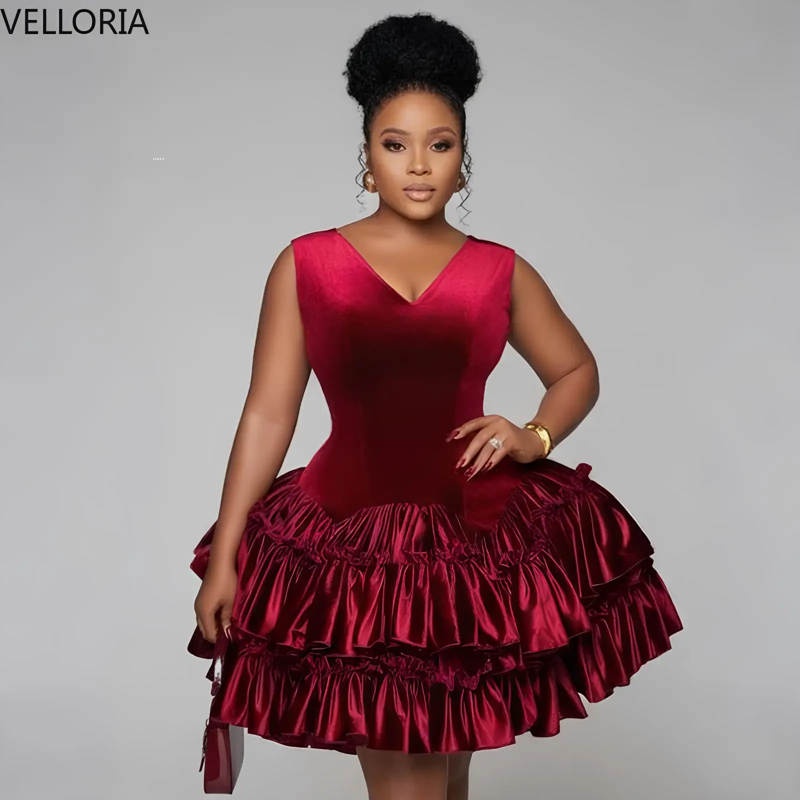 Burgundy Sexy Velvet Cocktail Dress V-neck Ruffle Layered Short Party Gown Tight Corset Ball Gown Vestdos De Fiesta Customized
Burgundy Sexy Velvet Cocktail Dress V-neck Ruffle Layered Short Party Gown Tight Corset Ball Gown Vestdos De Fiesta Customized