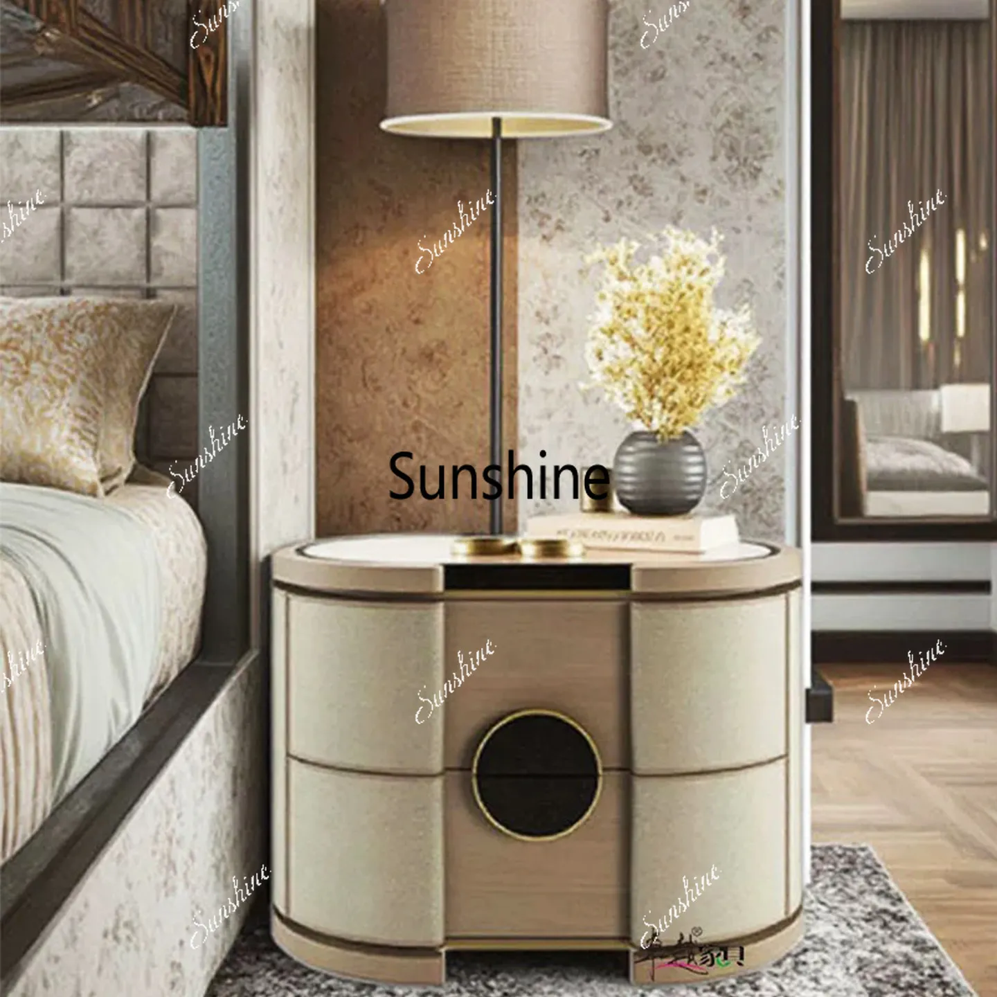 Italian bedside table light luxury high-end master bedroom creative solid wood storage cabinet
Italian bedside table light luxury high-end master bedroom creative solid wood storage cabinet