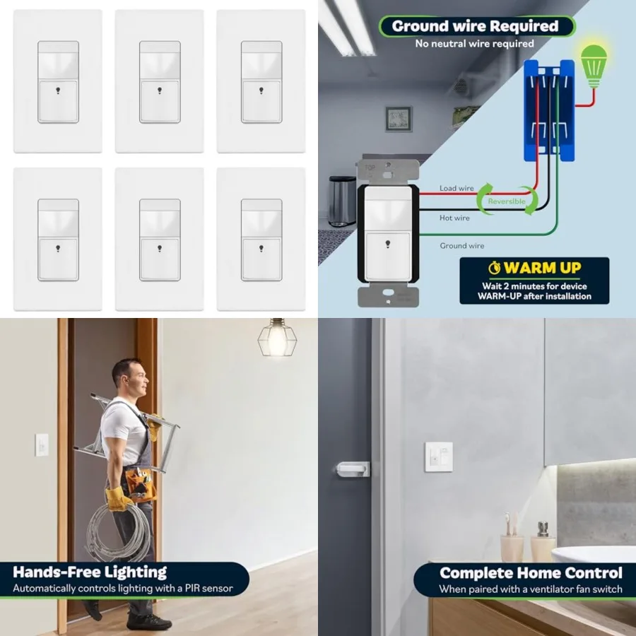 Motion Sensor Switch, PIR Sensor with Ambient Light Level, Occupancy and Vacancy Modes, No Neutral Required, Ground Wire Requir
Motion Sensor Switch, PIR Sensor with Ambient Light Level, Occupancy and Vacancy Modes, No Neutral Required, Ground Wire Requir