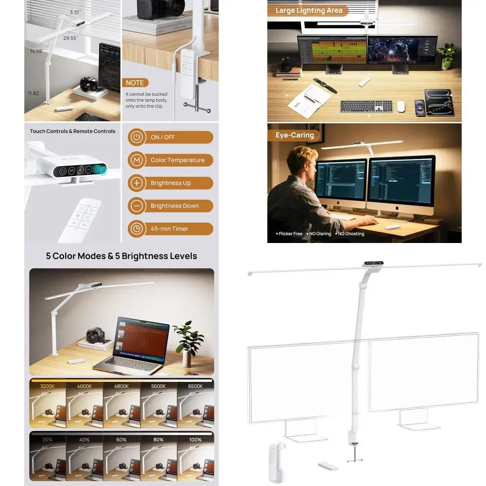 Светодиодная настольная лампа с регулируемым зажимом, высота 29,55, яркость 1500 лм, сенсорное управление, регулировка яркости для домашнего и офисного использования
Светодиодная настольная лампа с регулируемым зажимом, высота 29,55, яркость 1500 лм, сенсорное управление, регулировка яркости для домашнего и офисного использования
