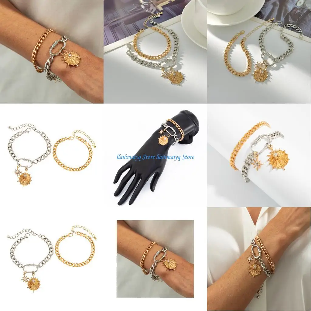 573B Set of 2 Piece Eight Pointed Star Rhinestones Bracelets Feature Mixed Color Chain Versatile Bangle for Street Fashion
573B Set of 2 Piece Eight Pointed Star Rhinestones Bracelets Feature Mixed Color Chain Versatile Bangle for Street Fashion