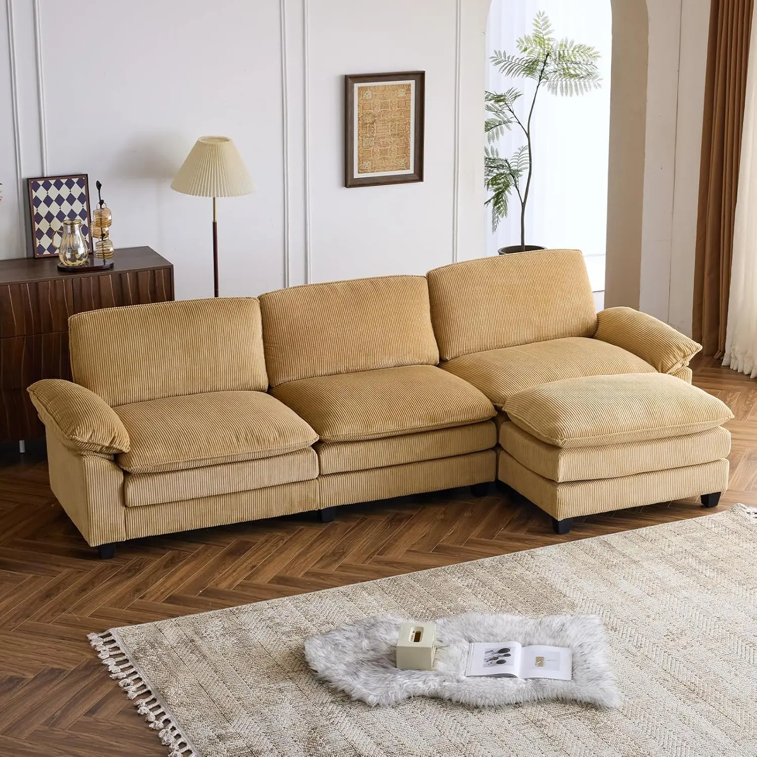 121" Cloud Corduroy Sectional Sofa, Comfy L-Shaped Extra Deep Seat Sofa Couch for Living Room,Modern 3-Seat Convertible L
121" Cloud Corduroy Sectional Sofa, Comfy L-Shaped Extra Deep Seat Sofa Couch for Living Room,Modern 3-Seat Convertible L