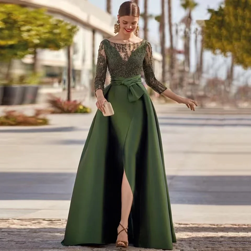 Customized Green Evening Dress Mother of the Bride Dresses Mermaid Prom Dresses For Gala Split Front Bow vestidos para mujer
Customized Green Evening Dress Mother of the Bride Dresses Mermaid Prom Dresses For Gala Split Front Bow vestidos para mujer