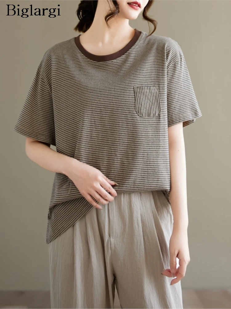 Oversized Summer T-Shirts Women Striped Print Fashion Casual Short Sleeve Ladies Blouses Loose Woman T-Shirts
Oversized Summer T-Shirts Women Striped Print Fashion Casual Short Sleeve Ladies Blouses Loose Woman T-Shirts