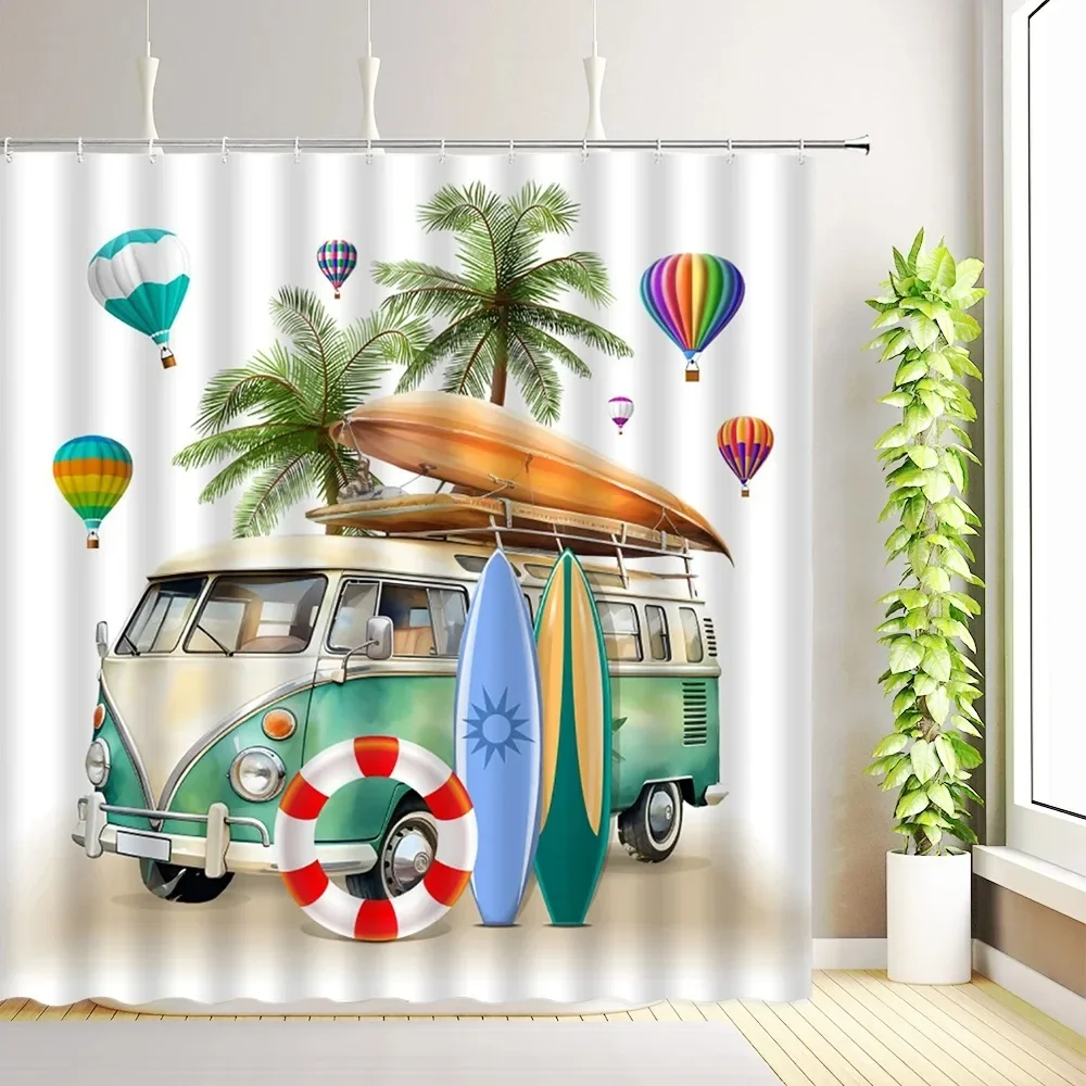 Beach Surf Camper RV Shower Curtain Tropical Palm Tree Travel Camping Car Summer Ocean Surfboard Bathroom Decoration with Hooks
Beach Surf Camper RV Shower Curtain Tropical Palm Tree Travel Camping Car Summer Ocean Surfboard Bathroom Decoration with Hooks