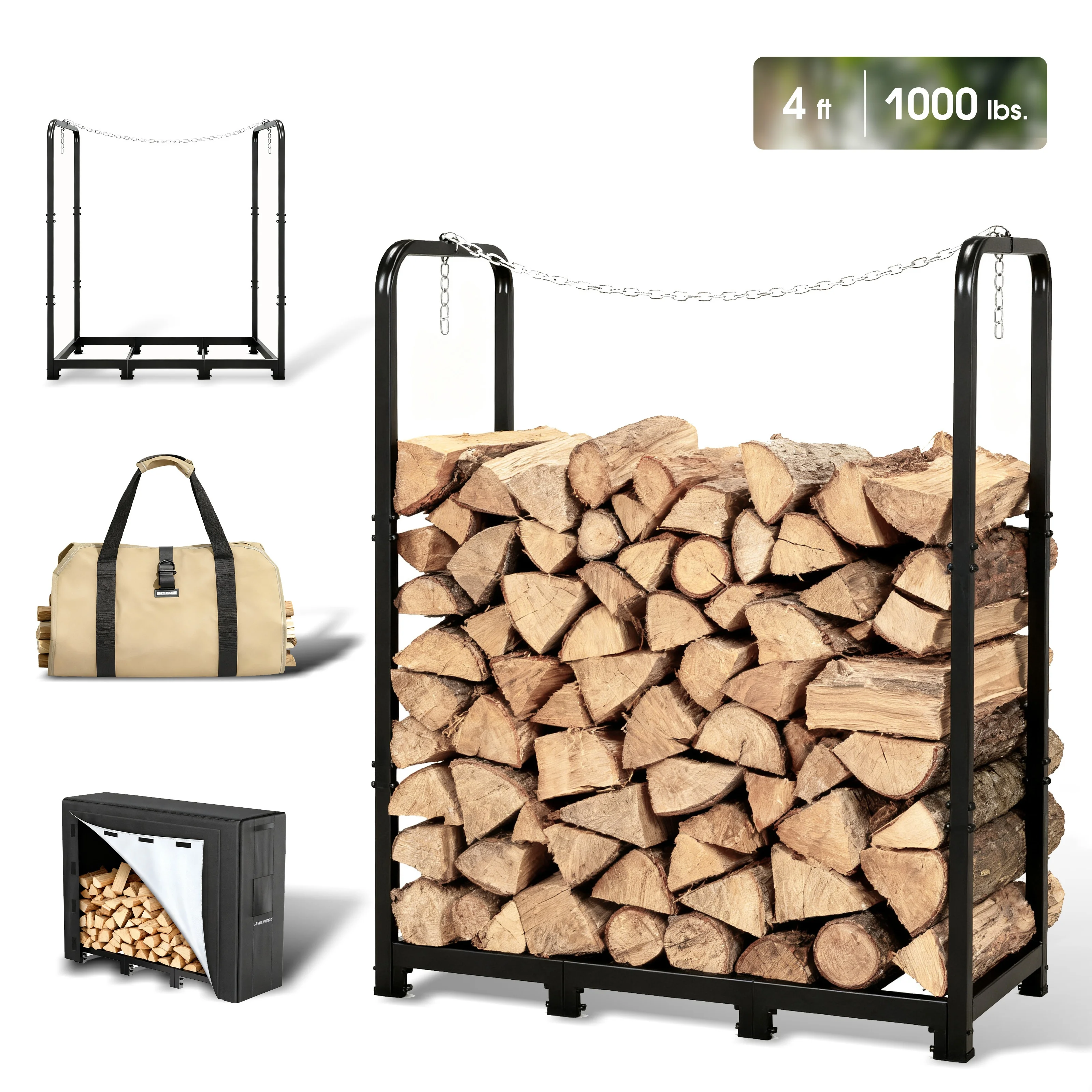 4/6/8ft Heavy-Duty Adjustable Firewood Rack - Carbon Outdoor/Indoor Wood Holder with Firewood Stacker, Space-Saving Lumber Organizer Stand for Fireplace, Wood Stacks (4/6/8ft Lengths) - Durable Firewood Storage Rack, Black
4/6/8ft Heavy-Duty Adjustable Firewood Rack - Carbon Outdoor/Indoor Wood Holder with Firewood Stacker, Space-Saving Lumber Organizer Stand for Fireplace, Wood Stacks (4/6/8ft Lengths) - Durable Firewood Storage Rack, Black