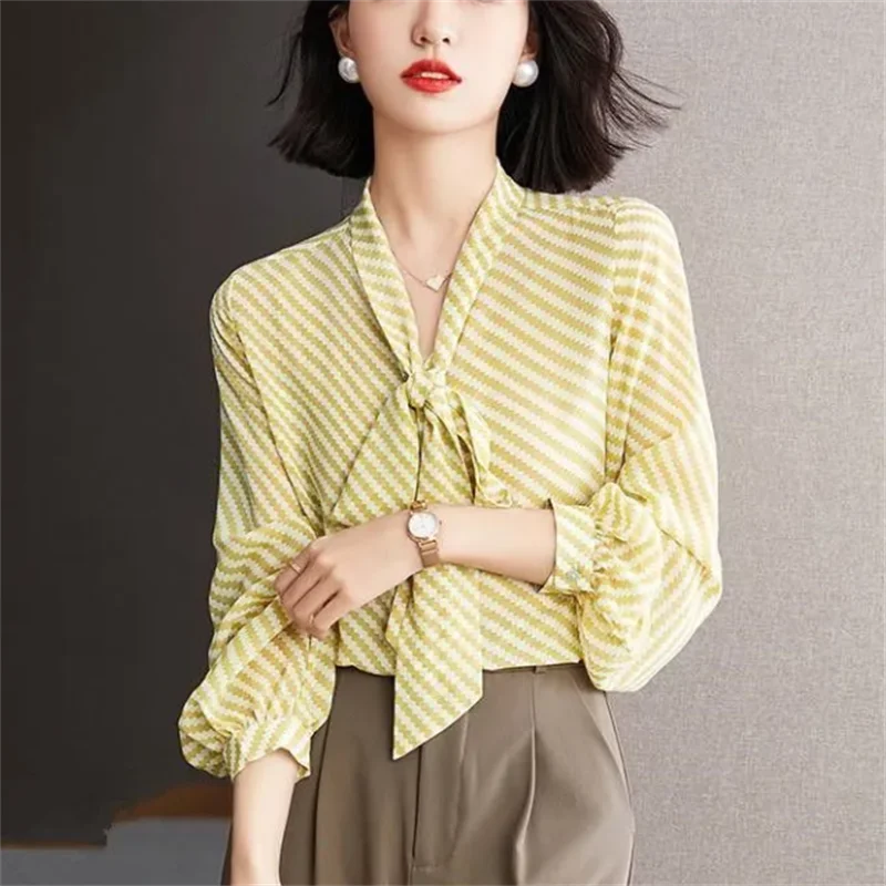 Lace Up Blouses Women Shirt Bow Chiffon Shirt Stripe Top For Women Cardigan Blous Strap Top V-neck Shirts Casual Female Blouses
Lace Up Blouses Women Shirt Bow Chiffon Shirt Stripe Top For Women Cardigan Blous Strap Top V-neck Shirts Casual Female Blouses