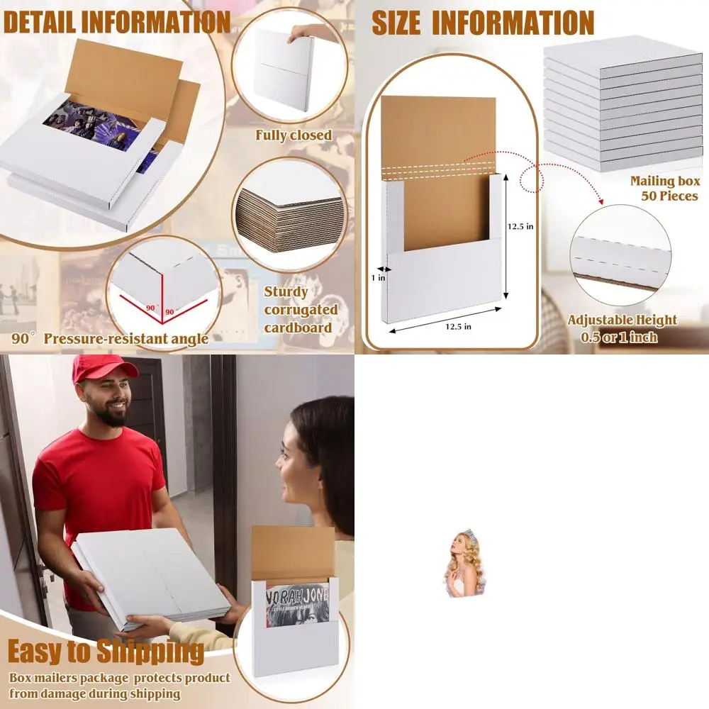 Vinyl Record Shipping Boxes - 50 Pack, 12.5 x 12.5 x 1, White, Multi-Depth Album Mailers for Storage and Moving
Vinyl Record Shipping Boxes - 50 Pack, 12.5 x 12.5 x 1, White, Multi-Depth Album Mailers for Storage and Moving