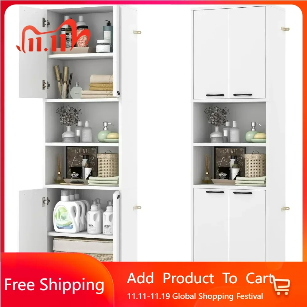 75 inch high bathroom storage cabinet, bathroom floor cabinet with 4 doors and 2 open shelves, 4 anti tipping devices
75 inch high bathroom storage cabinet, bathroom floor cabinet with 4 doors and 2 open shelves, 4 anti tipping devices
