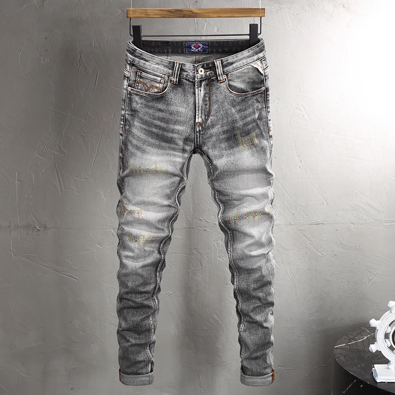 Street Designer Fashion Men Jeans High Quality Retro Gray Stretch Slim Fit Ripped Jeans Men Embroidery Vintage Y2K Denim Pants
Street Designer Fashion Men Jeans High Quality Retro Gray Stretch Slim Fit Ripped Jeans Men Embroidery Vintage Y2K Denim Pants