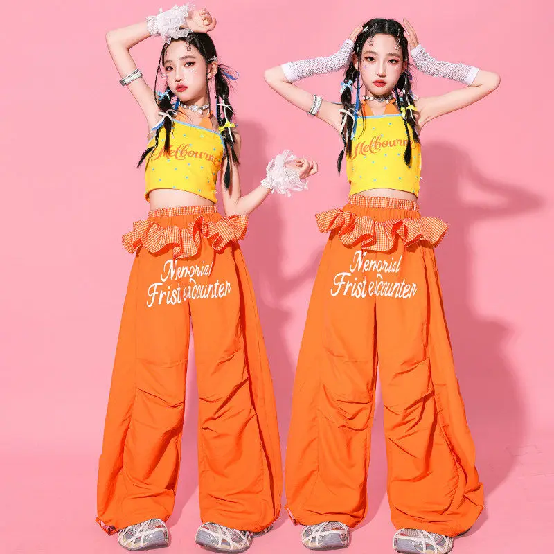Girls Jazz Dance Clothes Children Performance Show Outfit Yellow Tank Top Orange Pants Kpop Stage Wear Urban Dance Wear AMY3837
Girls Jazz Dance Clothes Children Performance Show Outfit Yellow Tank Top Orange Pants Kpop Stage Wear Urban Dance Wear AMY3837