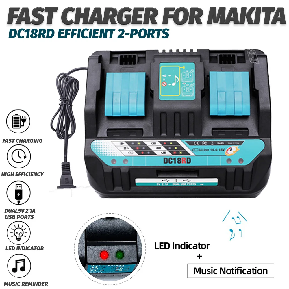 Newest Double Li-ion Battery Charger 4A Charging Current for Makita 14.4V 18V BL1830 Bl1430 DC18RC DC18RA fast charging
Newest Double Li-ion Battery Charger 4A Charging Current for Makita 14.4V 18V BL1830 Bl1430 DC18RC DC18RA fast charging