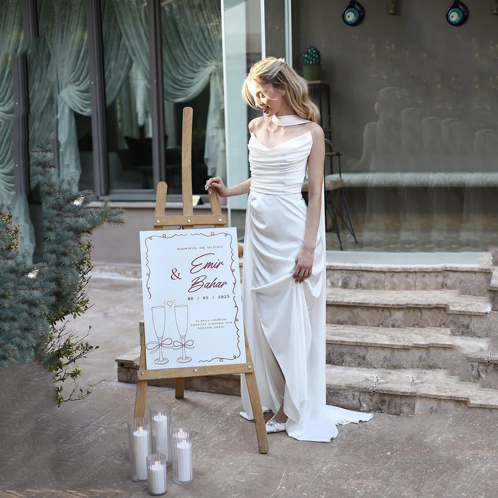 Verngo Simple lvory Satin Wedding Dress Strapless Mermaid Sweap Train Bridal Gowns Women Pleated Prom Bride Dresses Customized
Verngo Simple lvory Satin Wedding Dress Strapless Mermaid Sweap Train Bridal Gowns Women Pleated Prom Bride Dresses Customized