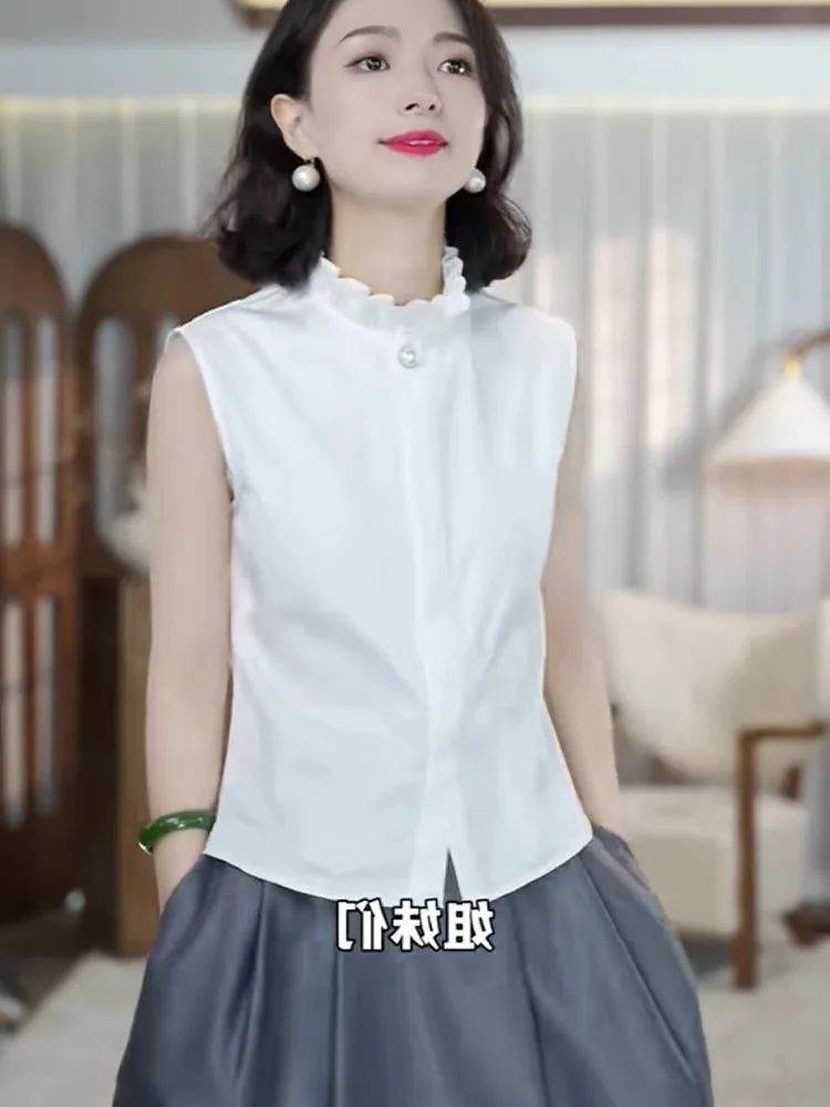Simple Design Color Sleeveless Shirt Casual Fashionable Women's Top Wooden Bordered Straight Cut Winter Commute Style
Simple Design Color Sleeveless Shirt Casual Fashionable Women's Top Wooden Bordered Straight Cut Winter Commute Style