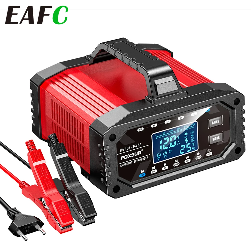EAFC 12 В/24 В Автомобильное зарядное устройство 15A 5A Функция ремонта интеллектуального зарядного устройства для автомобилей, грузовиков, лодок, автофургонов, квадроциклов AGM LiFePo4
EAFC 12 В/24 В Автомобильное зарядное устройство 15A 5A Функция ремонта интеллектуального зарядного устройства для автомобилей, грузовиков, лодок, автофургонов, квадроциклов AGM LiFePo4