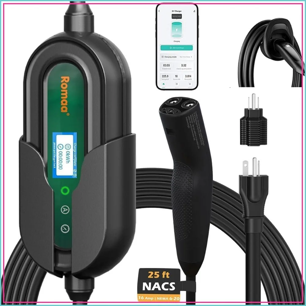 16A Portable EV Charger for NACS, Adjustable Current 8-16A, WiFi & App Control, Dual Voltage 120/240V, 25ft Cable, NEMA 6-20, Level 1 & 2 Charger for Tesla Model 3/Y/X/S and Compatible EVs
16A Portable EV Charger for NACS, Adjustable Current 8-16A, WiFi & App Control, Dual Voltage 120/240V, 25ft Cable, NEMA 6-20, Level 1 & 2 Charger for Tesla Model 3/Y/X/S and Compatible EVs