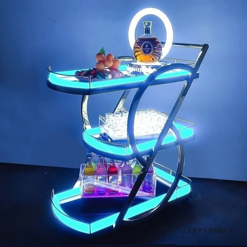 Bar luminous cake cart KT V 3-layer wine cart Led charging mobile snack frame stainless steel material
Bar luminous cake cart KT V 3-layer wine cart Led charging mobile snack frame stainless steel material