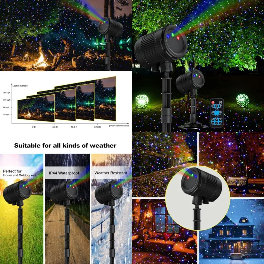 Laser Christmas Projector Lights Outdoor, 3 Color Laser Light Star Projector, Firefly Lights Show with RF Remote, Waterproof, I
Laser Christmas Projector Lights Outdoor, 3 Color Laser Light Star Projector, Firefly Lights Show with RF Remote, Waterproof, I