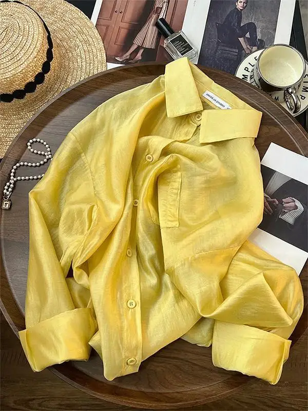 plus Size Yellow Collar Long Sleeve Shirt Women's Spring Summer Lightweight Breathable Sun Protection Outerwear Casual Style
plus Size Yellow Collar Long Sleeve Shirt Women's Spring Summer Lightweight Breathable Sun Protection Outerwear Casual Style