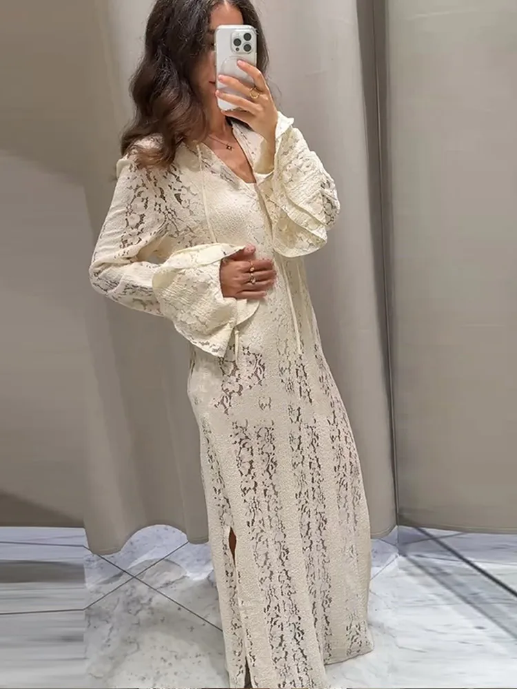 Casual Knitting Hollow Out Long Dress Women Loose V-neck Flare Sleeve Lace Up Split Dresses 2025 Summer Vacation Lady Robes
Casual Knitting Hollow Out Long Dress Women Loose V-neck Flare Sleeve Lace Up Split Dresses 2025 Summer Vacation Lady Robes
