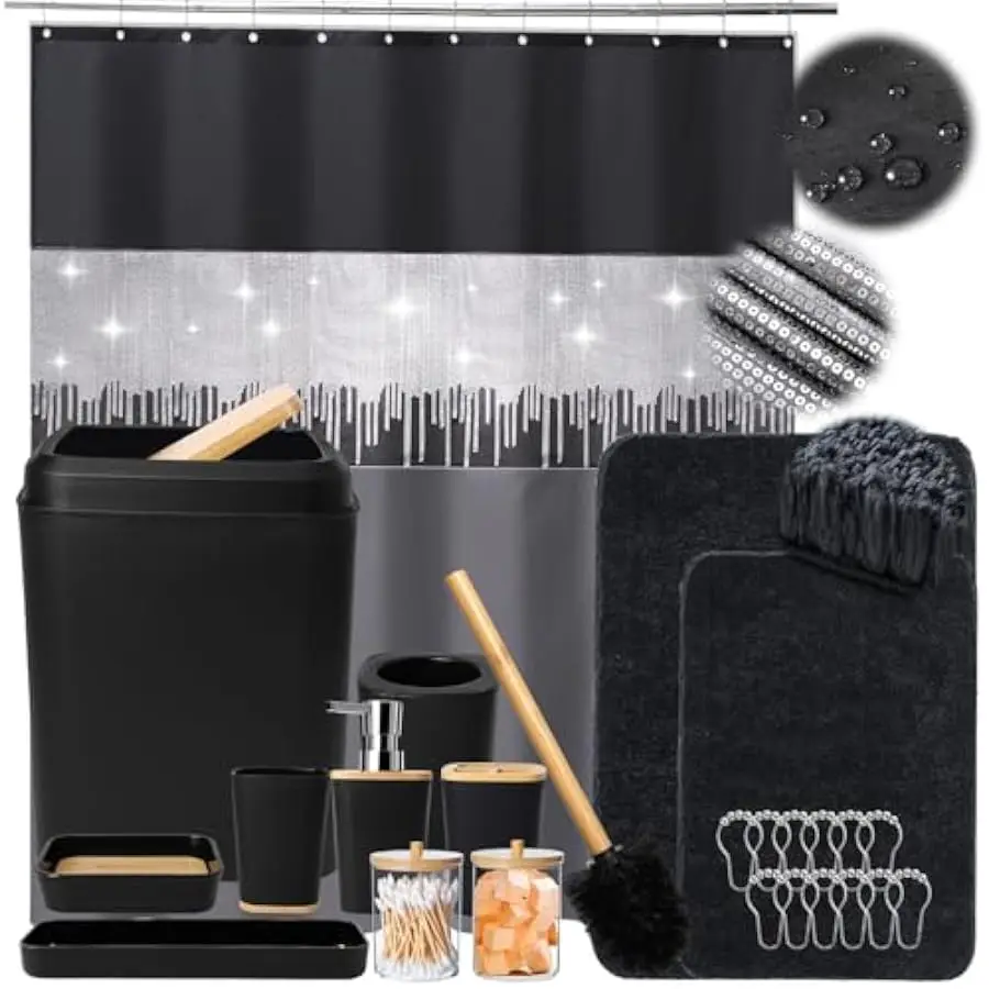 XLHOMO Bathroom Sets with Shower Curtain and Rugs,24PCS Black Bathroom Set Shower Curtain Set with Bathroom Trash Can Bathroom A
XLHOMO Bathroom Sets with Shower Curtain and Rugs,24PCS Black Bathroom Set Shower Curtain Set with Bathroom Trash Can Bathroom A
