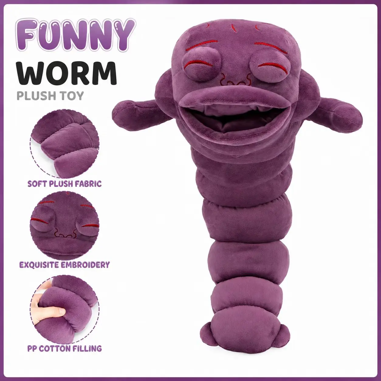 Funny Purple Worm Monster Plush Toy Anime Stuffed Doll Soft Plush Pillow Cartoon Plushie Decor Birthday Gift for Girls Boys
Funny Purple Worm Monster Plush Toy Anime Stuffed Doll Soft Plush Pillow Cartoon Plushie Decor Birthday Gift for Girls Boys