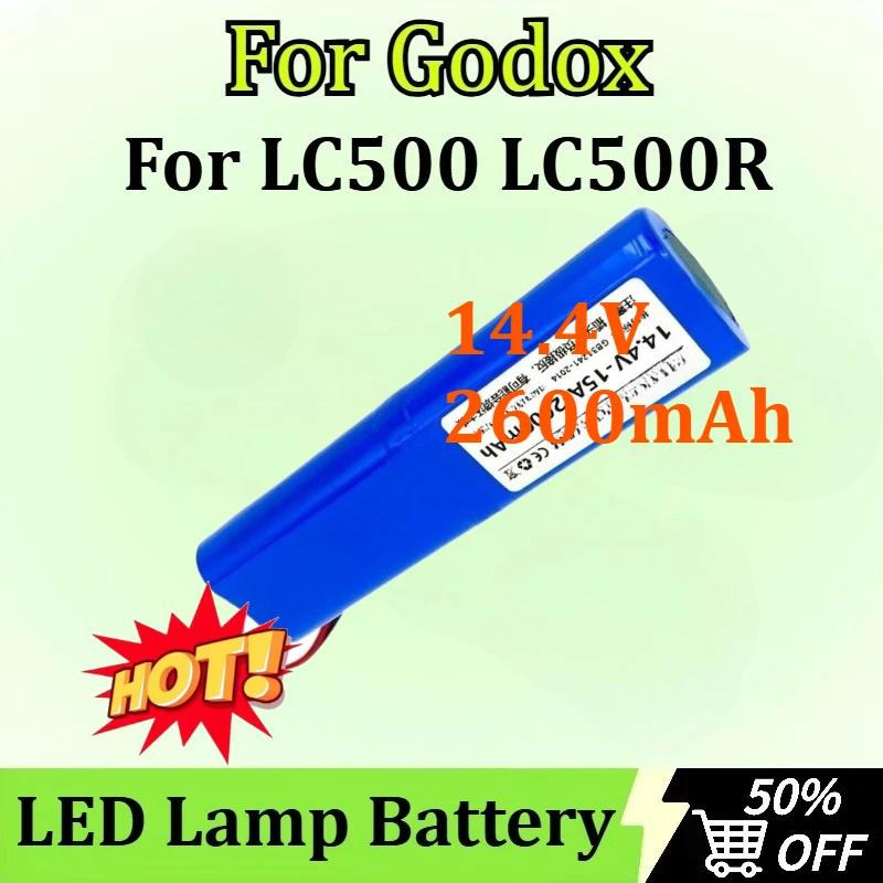 14.4V 2600mAh Newly upgraded for Godox LC500 LC500R External Fill Light LED Lamp Battery
14.4V 2600mAh Newly upgraded for Godox LC500 LC500R External Fill Light LED Lamp Battery