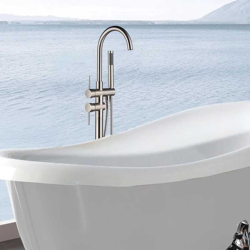 Freestanding Bathtub Faucet with Built-in Hand Shower
Freestanding Bathtub Faucet with Built-in Hand Shower
