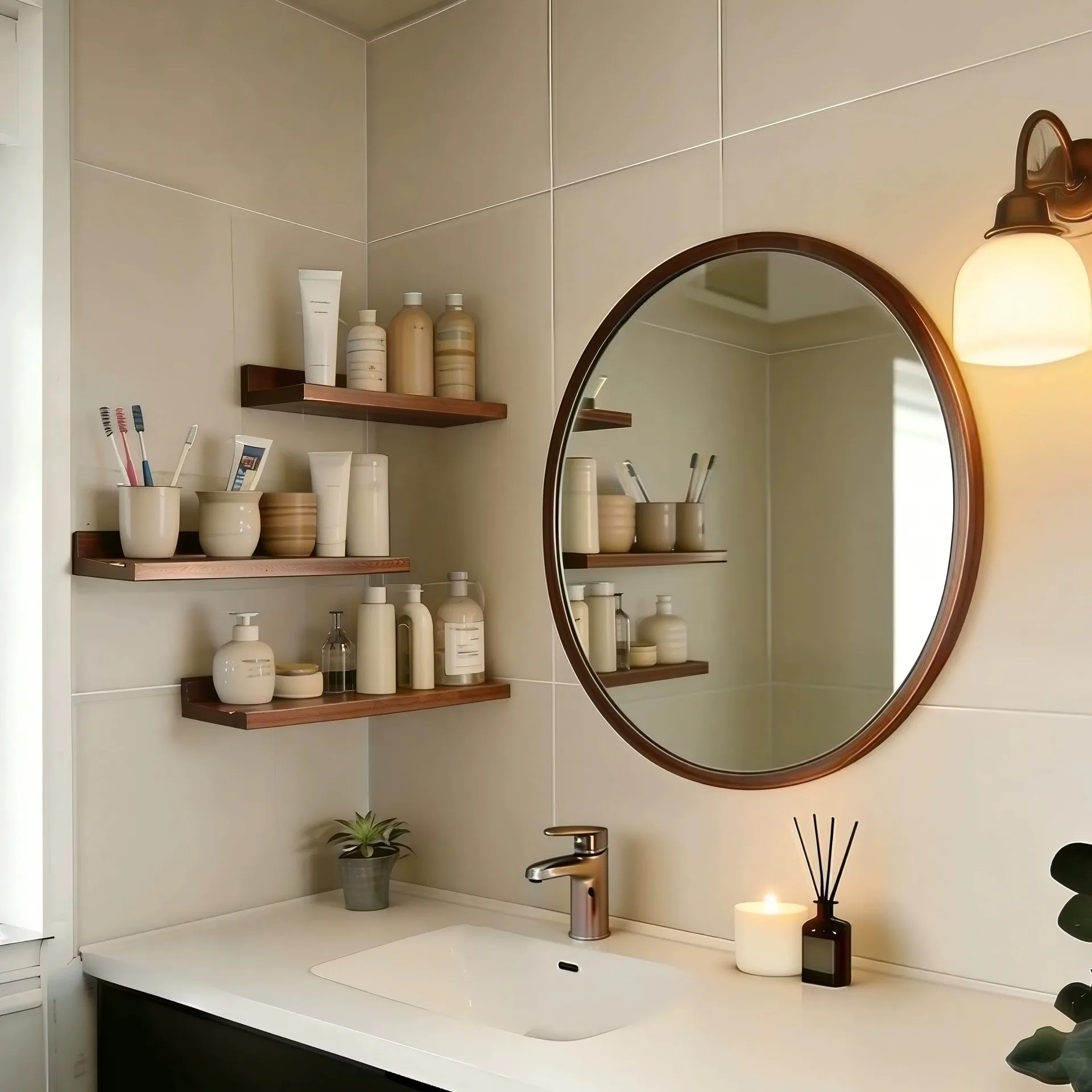 DSA antique bathroom mirror with rack wall-mounted round mirror solid wood frame bathroom makeup washstand mirror
DSA antique bathroom mirror with rack wall-mounted round mirror solid wood frame bathroom makeup washstand mirror
