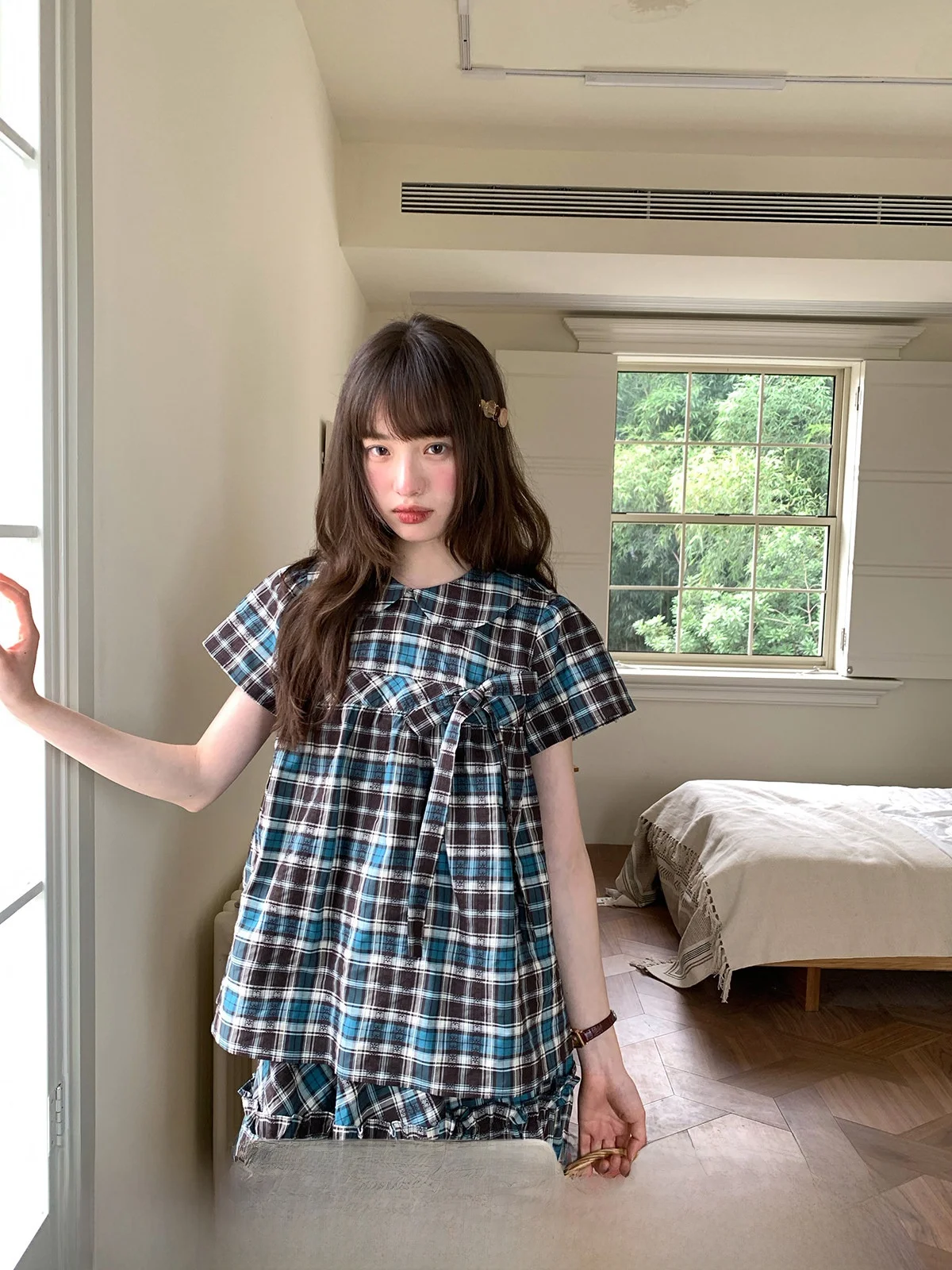 Elegant Summer Cheesecake Day Vintage Blue Plaid Doll Collar Women's Fashion Set Half Skirt Ensemble Short Sleeve Cotton roun...
Elegant Summer Cheesecake Day Vintage Blue Plaid Doll Collar Women's Fashion Set Half Skirt Ensemble Short Sleeve Cotton roun...