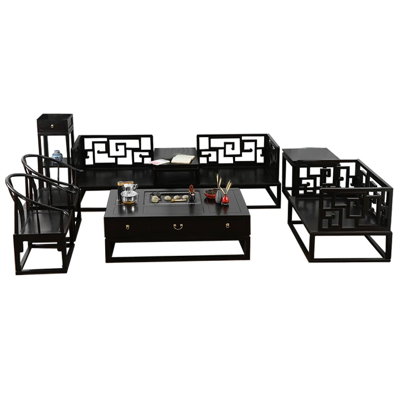 New Chinese solid wood sofa combination elm black paint complete set of living room furniture
New Chinese solid wood sofa combination elm black paint complete set of living room furniture
