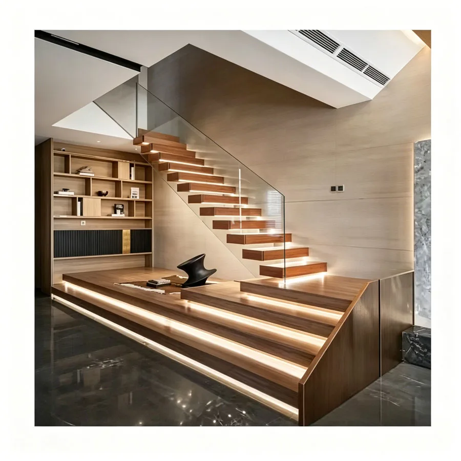 Modern Luxury Floating Ladder With LED Light Bar And Transparent Glass Railing, Straight Ladder, Suitable For Villa Indoor Use
Modern Luxury Floating Ladder With LED Light Bar And Transparent Glass Railing, Straight Ladder, Suitable For Villa Indoor Use