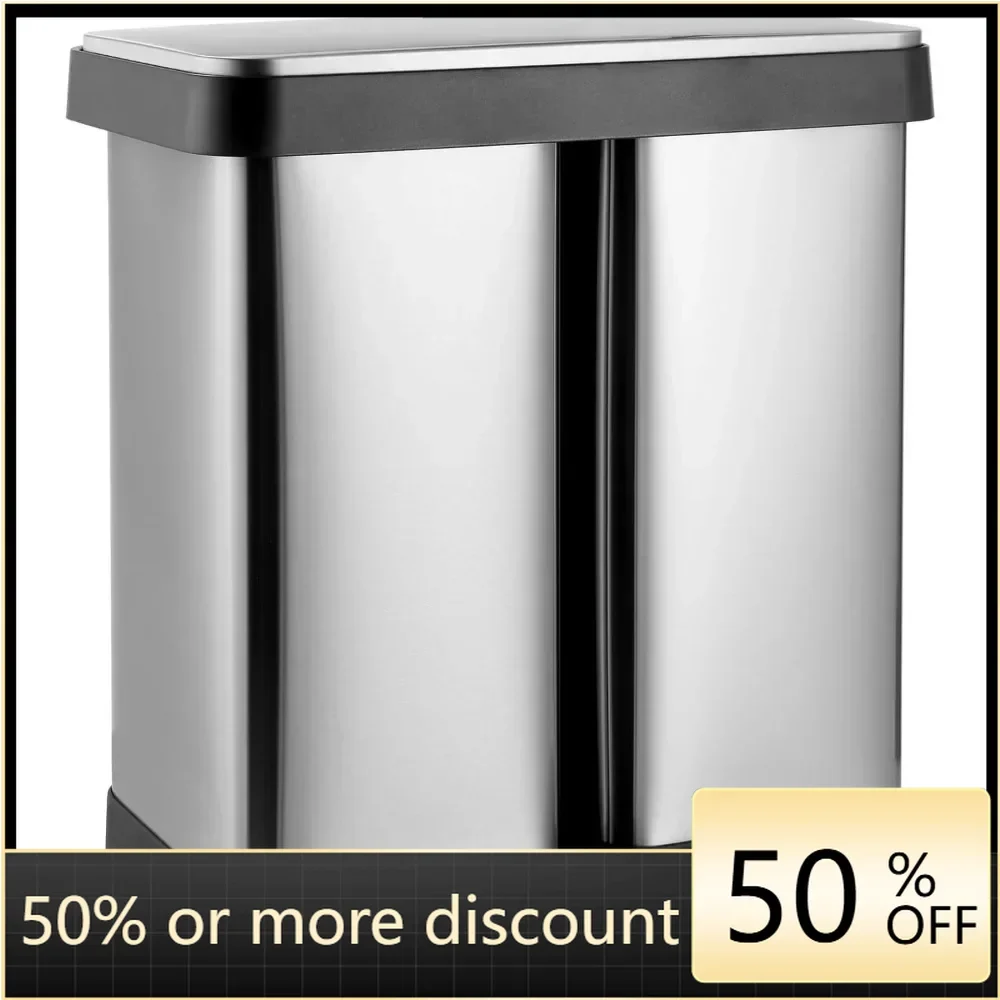 16 gallon dual trash bin, 60L (2x30L) stainless steel kitchen trash bin, with a detachable inner bin for sorting and recycling,
16 gallon dual trash bin, 60L (2x30L) stainless steel kitchen trash bin, with a detachable inner bin for sorting and recycling,
