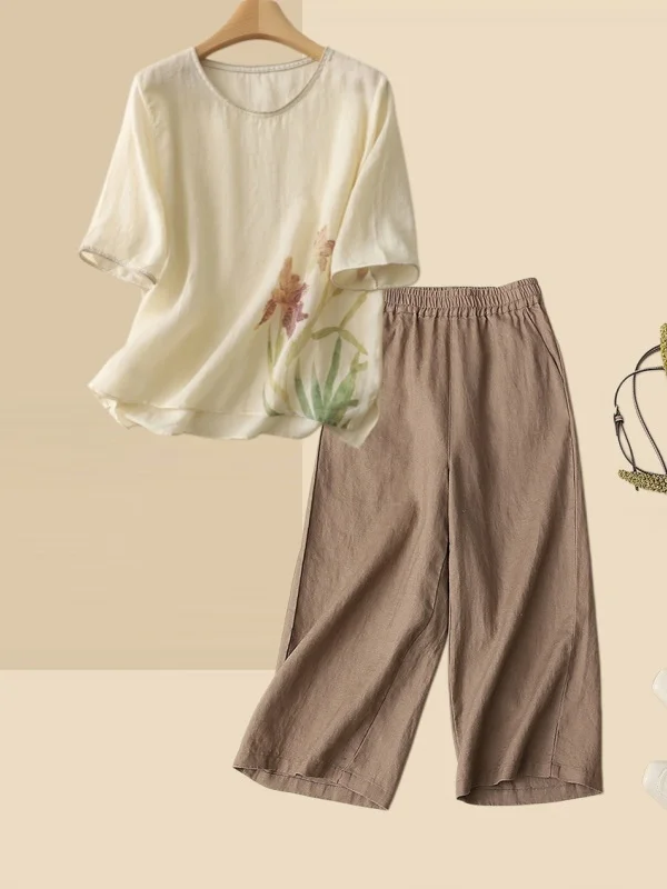 Loose Cotton Linen Summer Outfit Set for Women Short Sleeve Printed Top And Seven Inch Pants Two Piece Set for Middle Aged An...
Loose Cotton Linen Summer Outfit Set for Women Short Sleeve Printed Top And Seven Inch Pants Two Piece Set for Middle Aged An...