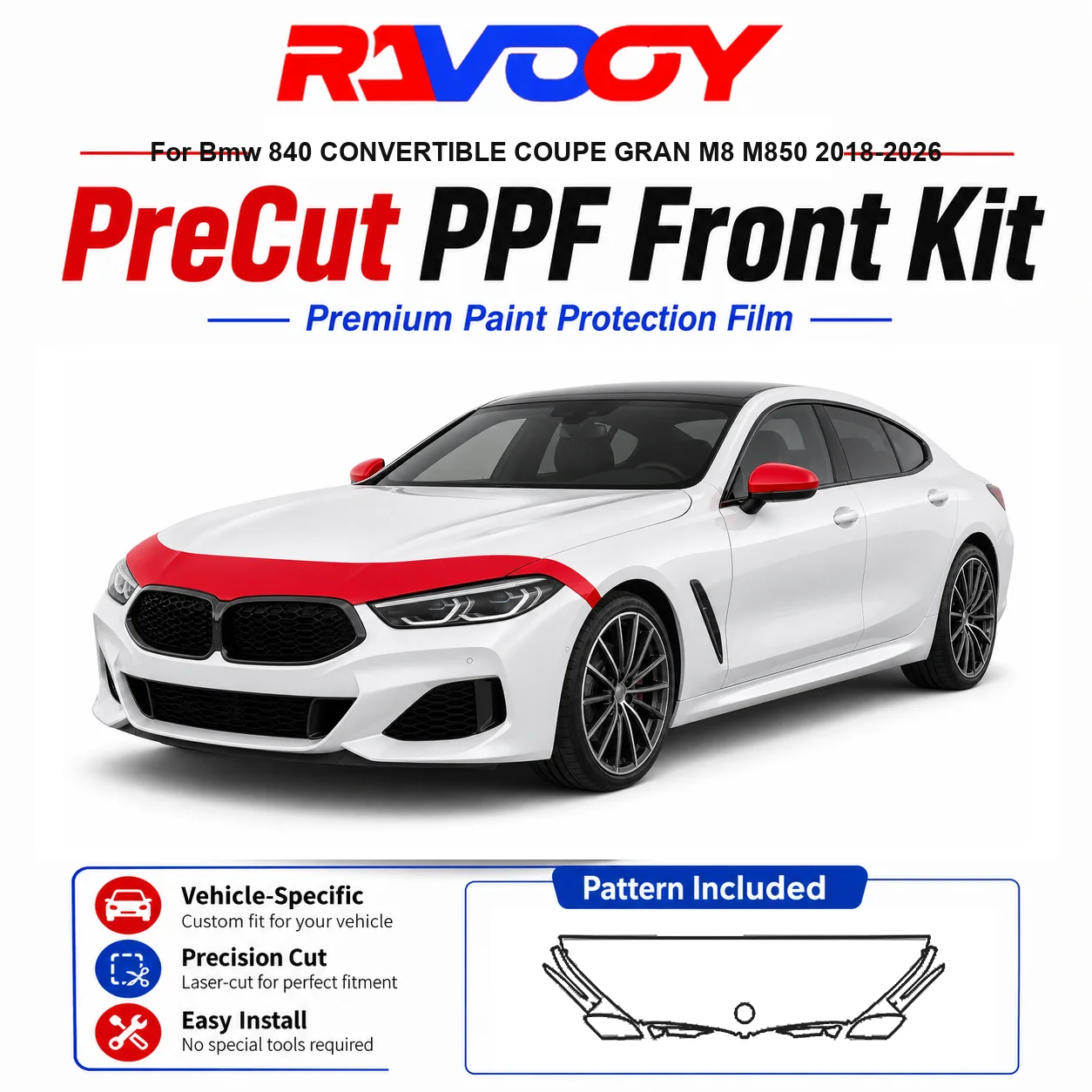 8.5mil TPU Precut PPF Kit For BMW 840 CONVERTIBLE COUPE GRAN M8 M850 2018-2026 - Hood, Fenders & Mirrors Clear Bra
8.5mil TPU Precut PPF Kit For BMW 840 CONVERTIBLE COUPE GRAN M8 M850 2018-2026 - Hood, Fenders & Mirrors Clear Bra