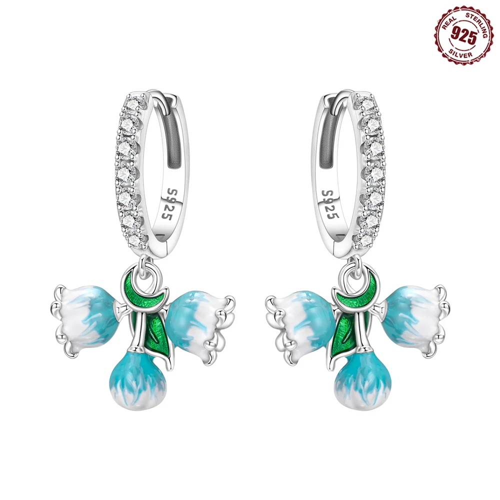 Boho Floral Lily of the Valley Earrings 925 Sterling Silver Blue White Gradient Flower Drop Hoop Earrings Jewelry Gift for Women
Boho Floral Lily of the Valley Earrings 925 Sterling Silver Blue White Gradient Flower Drop Hoop Earrings Jewelry Gift for Women