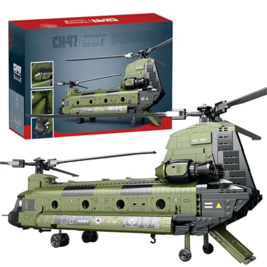 Military transport airplane toy kit for teenagers and adults: CH-47 Chinook helicopter model building block set in gray-green c
Military transport airplane toy kit for teenagers and adults: CH-47 Chinook helicopter model building block set in gray-green c