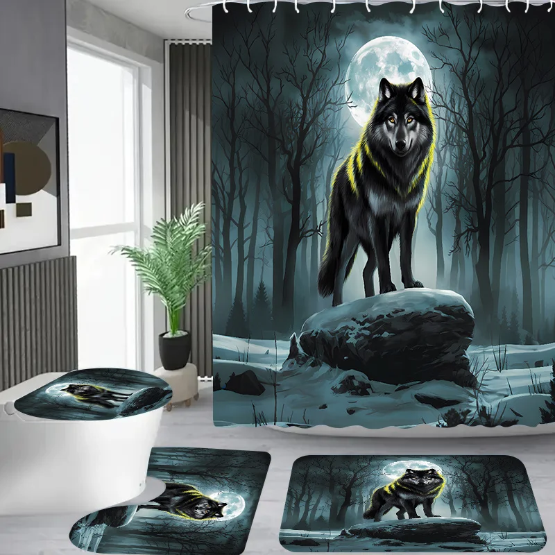 4 шт., стоячий узор волка в лунном свете, занавеска для душа в ванной комнате в квартире, набор занавесок для душа в отеле с 12 крючками, коврик для ванной,
4 шт., стоячий узор волка в лунном свете, занавеска для душа в ванной комнате в квартире, набор занавесок для душа в отеле с 12 крючками, коврик для ванной,