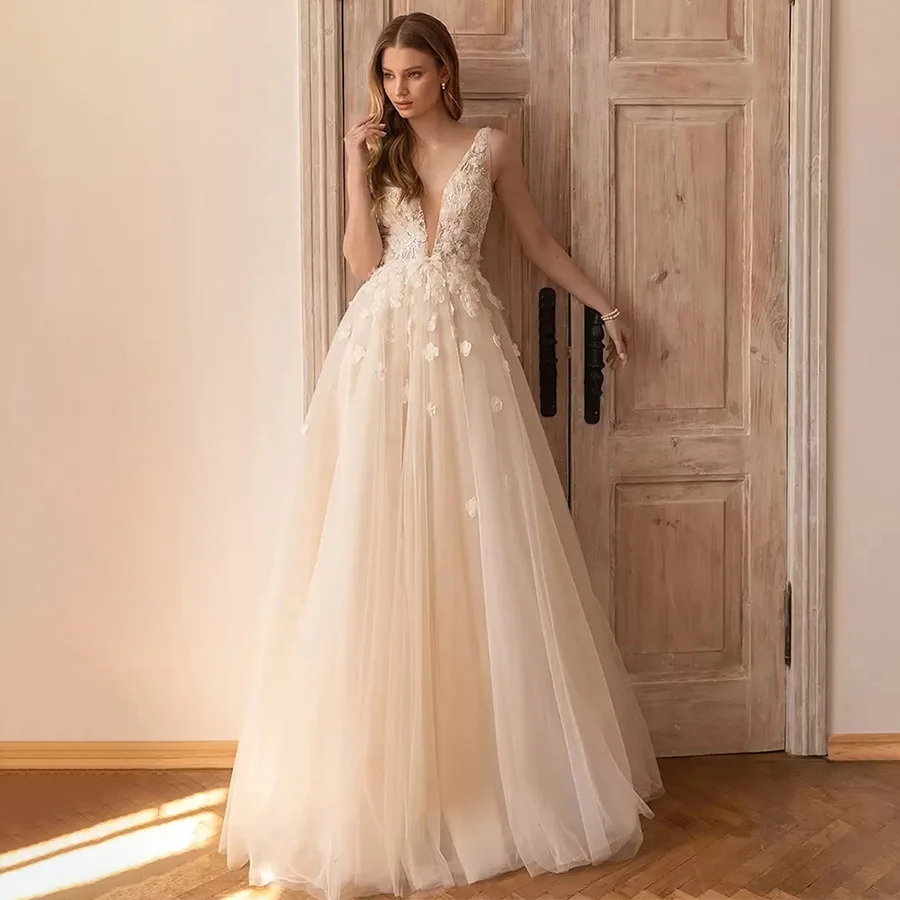 Customized Sleeveless Mesh Dress Lace Bride Dresses Illusion Tulle Exquisite Backless Floor-Length Custom Made Wedding Gown
Customized Sleeveless Mesh Dress Lace Bride Dresses Illusion Tulle Exquisite Backless Floor-Length Custom Made Wedding Gown