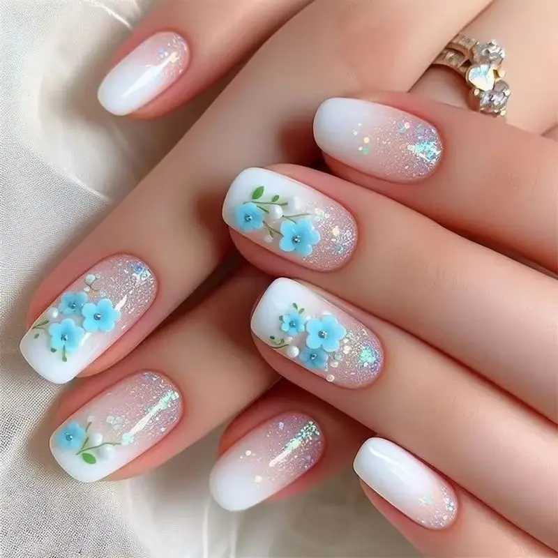 Blue Flower Pink White Gradient Glitter Powder Ballet False Nails Art Bowknot Long Square Fake Nails Rhinestones Press on Nails
Blue Flower Pink White Gradient Glitter Powder Ballet False Nails Art Bowknot Long Square Fake Nails Rhinestones Press on Nails