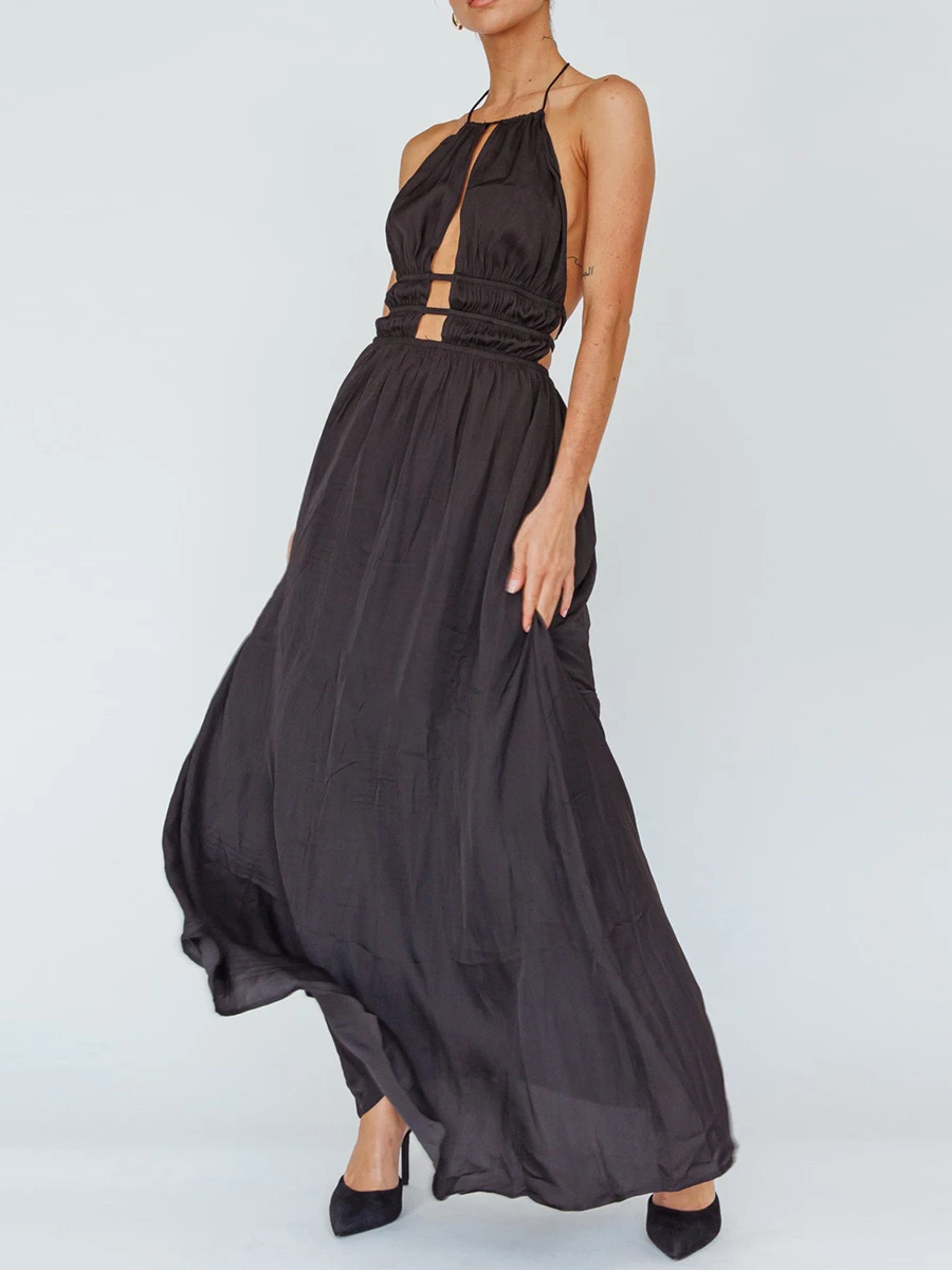 Women's Halter Long Dress Sleeveless Backless Solid Color Smocked Cocktail Dress Formal Gown
Women's Halter Long Dress Sleeveless Backless Solid Color Smocked Cocktail Dress Formal Gown
