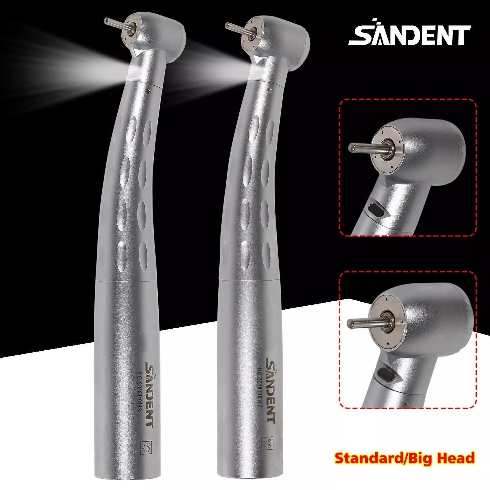 SANDENT Fiber Optic Standard/Large Head Fast Speed Handpiece 4 Water Port Spray Turbine Ceramic Bear Led Fit 6 Hole KAVO Coupler
SANDENT Fiber Optic Standard/Large Head Fast Speed Handpiece 4 Water Port Spray Turbine Ceramic Bear Led Fit 6 Hole KAVO Coupler