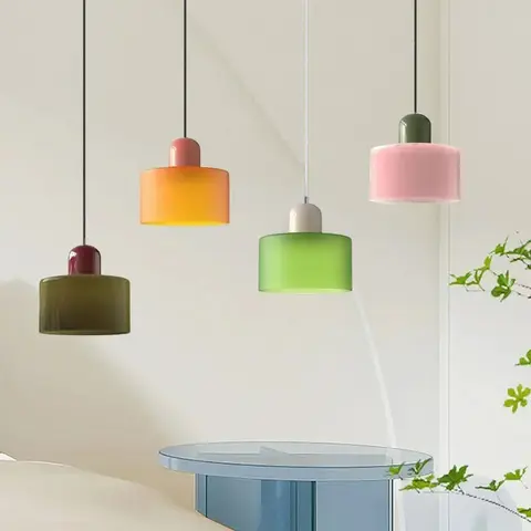 Lustre vintage en vitrail, petite lampe de chevet ou de salle à manger, E27, rose, orange, vert, blanc, luminaire décoratif pour la maison