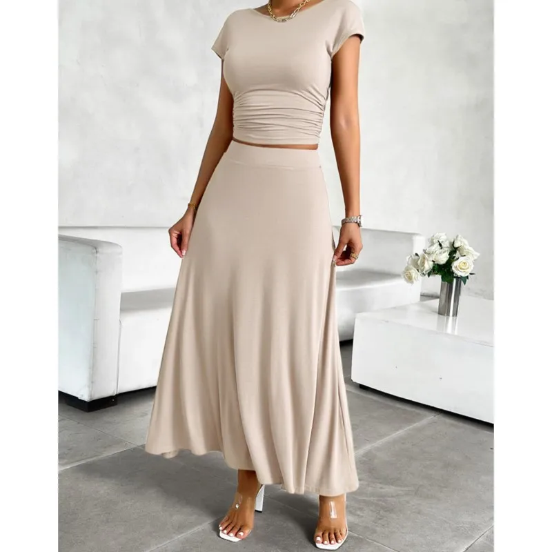 Spring Summer Elegant Skirts Sets Women Outfits Short Sleeved T-shirts Top & Loose Big Swing Skirt Two Piece Set Dress 2025 New
Spring Summer Elegant Skirts Sets Women Outfits Short Sleeved T-shirts Top & Loose Big Swing Skirt Two Piece Set Dress 2025 New